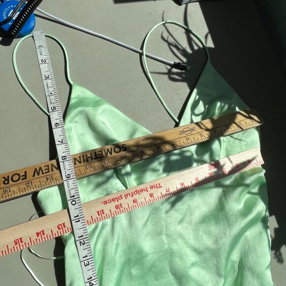 Zara Maxi Slip Dress Size Medium Mint Green Satin Spaghetti Straps Open Back - Picture 10 of 10